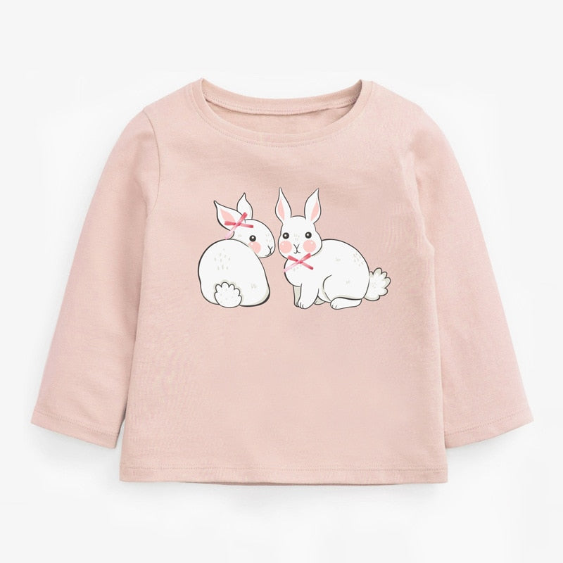 Baby Girls Fall Clothes Autumn Children Set Cotton Two Pieces Suit Toddler Girl Pink Bunny Shirt + Rabbit Print Pants 2-7y