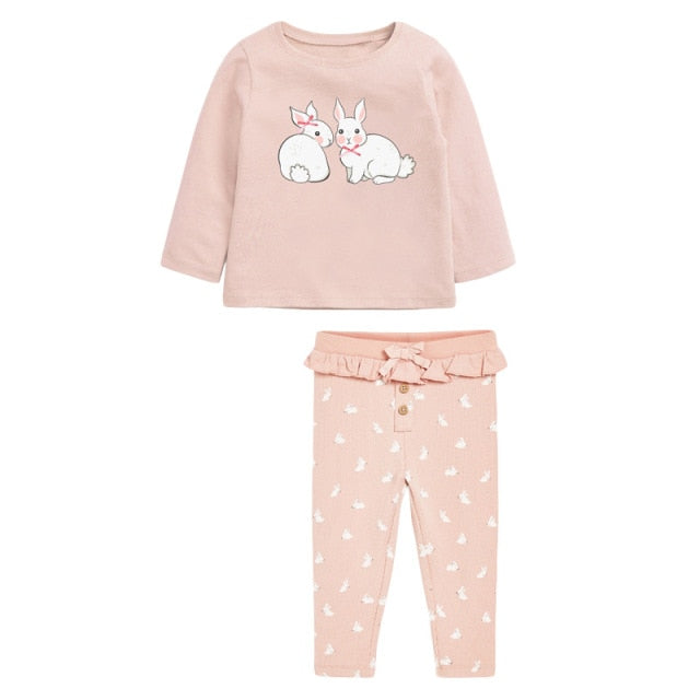 Baby Girls Fall Clothes Autumn Children Set Cotton Two Pieces Suit Toddler Girl Pink Bunny Shirt + Rabbit Print Pants 2-7y