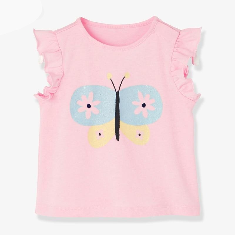 Children Summer Baby Girl Clothes Butterfly Tee Tops Cotton Pink T Shirt for Kids 2-7 Years