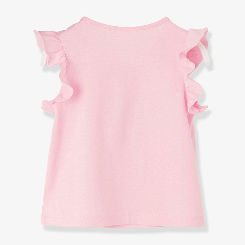 Children Summer Baby Girl Clothes Butterfly Tee Tops Cotton Pink T Shirt for Kids 2-7 Years