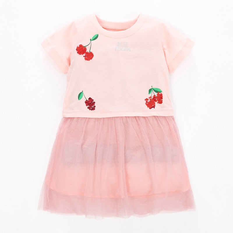 Frocks for Girls Summer Baby Girl Children Clothes Toddler Cotton Fruit Sequined Casual Dress for Kids 2-7 Years