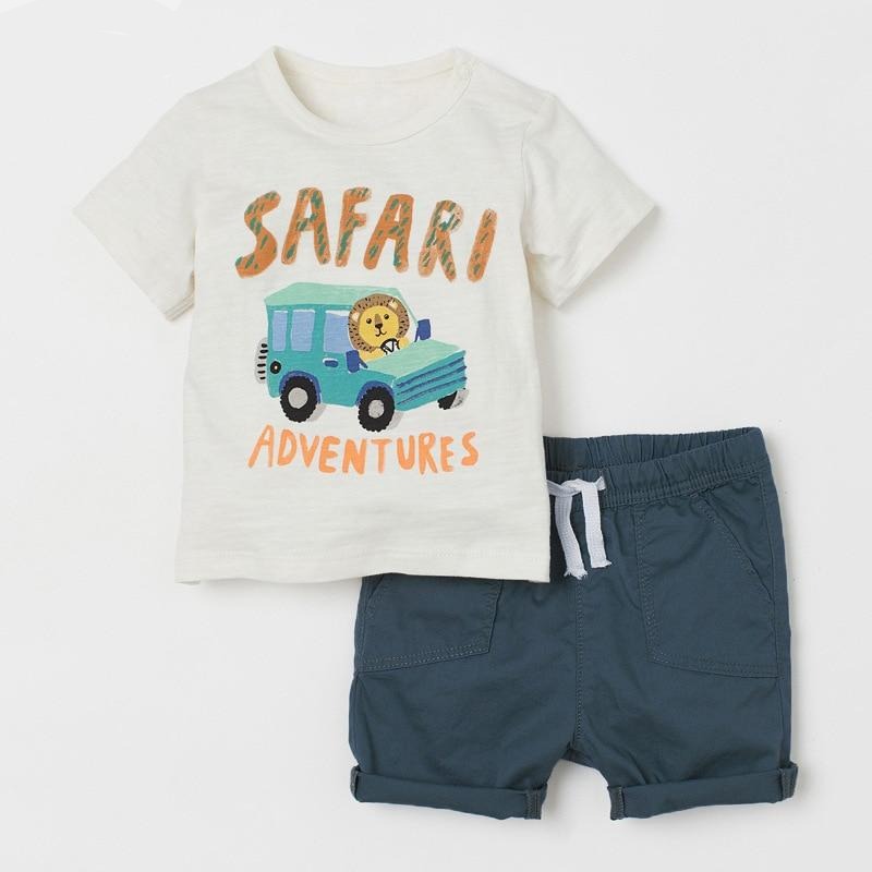 Children Summer Baby Boys Girls Clothes Cotton Children Set Car Applique T Shirt + Solid Color Shorts