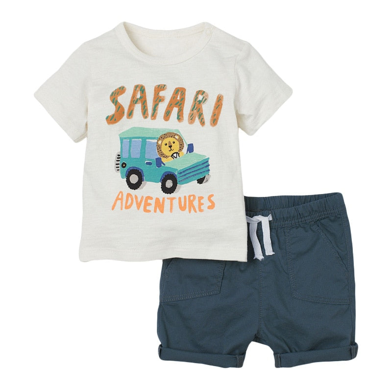 Children Summer Baby Boys Girls Clothes Cotton Children Set Car Applique T Shirt + Solid Color Shorts