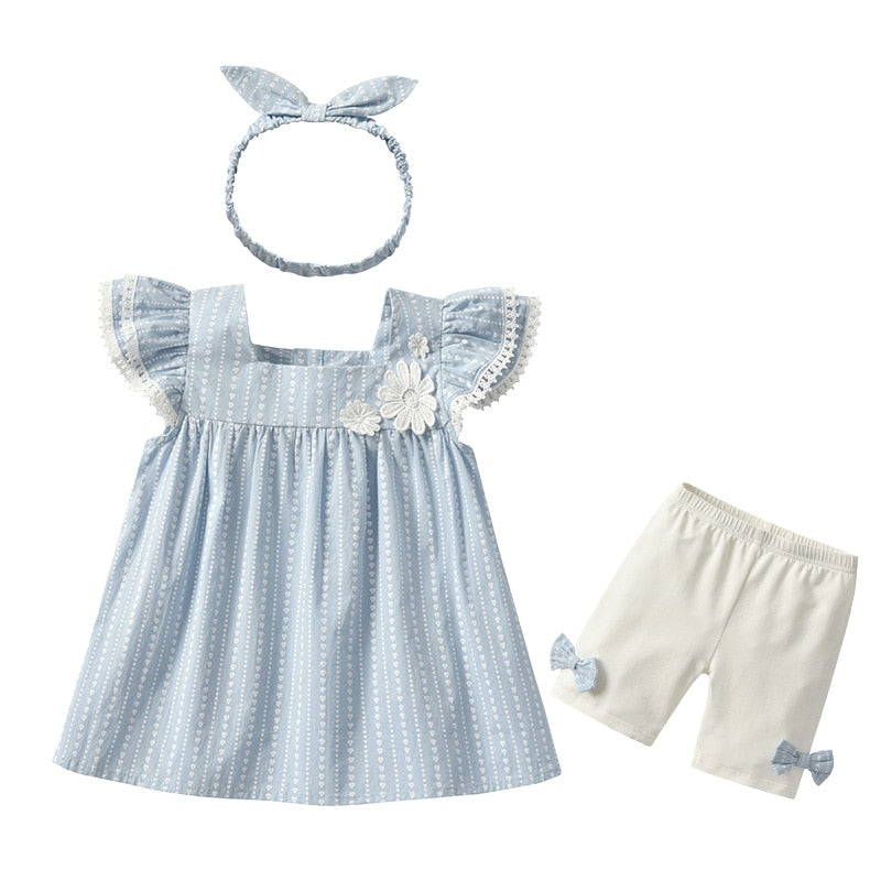 Kids Clothes Set For Party Wedding Princess Girls Dress+Baby Leggings+Bowknot Hairband 3pcs/set