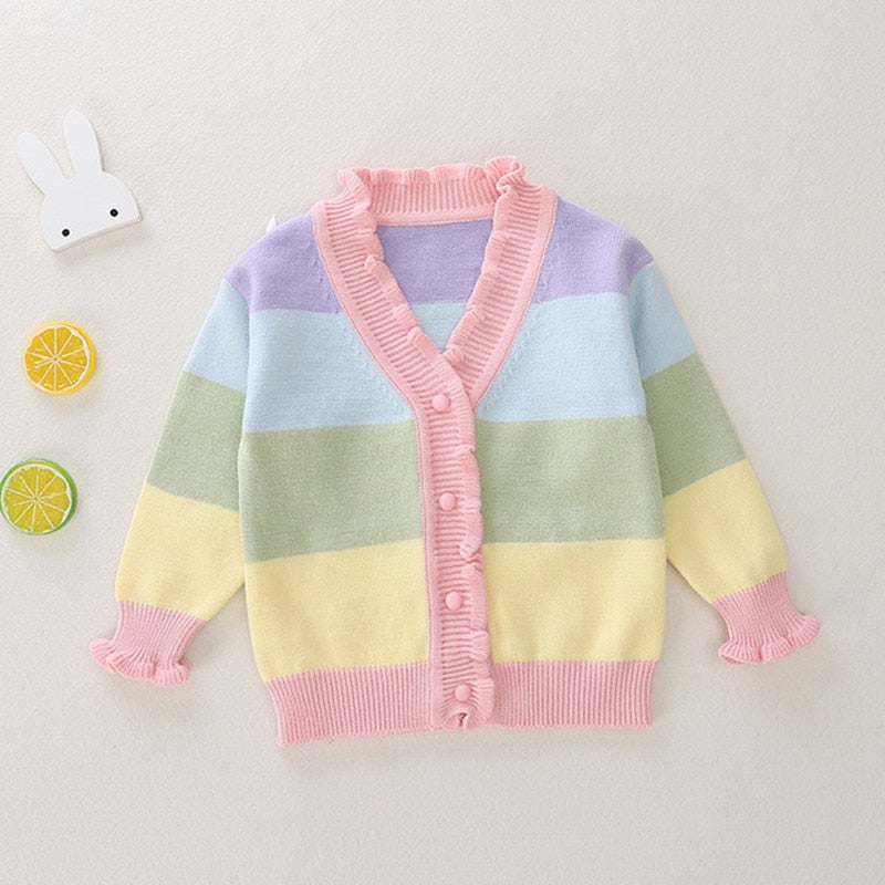 Autumn Baby Girls Sweaters Striped Kids Clothes Cotton Children Knitted Sweater Coat Cute Cardigan Jacket 0-6Y