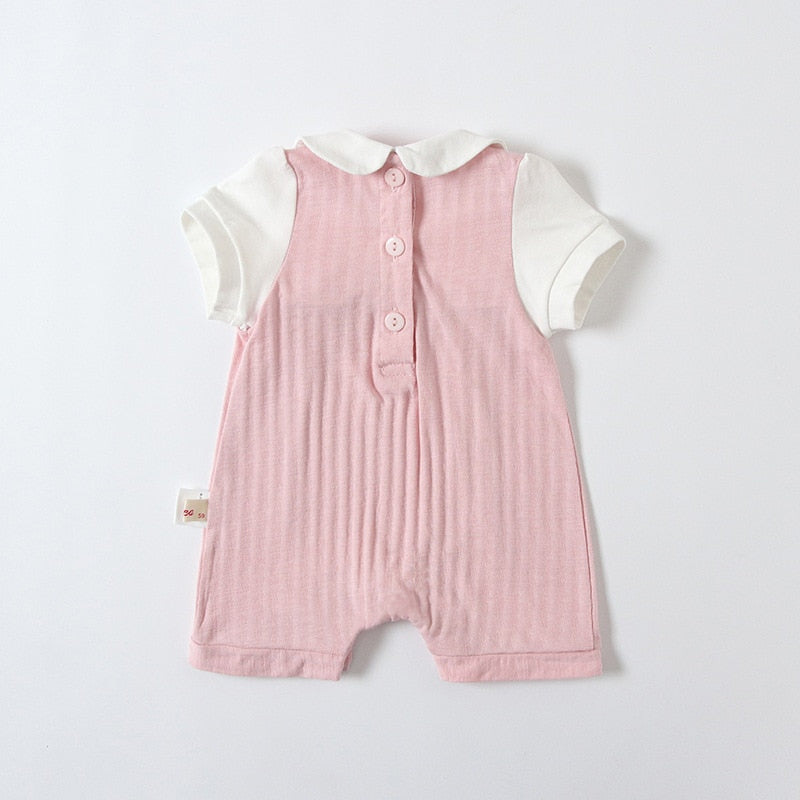 Girls Dress Summer Peter Pan Collar Baby Rompers Cotton Newborn Body Suit Baby Pajama Girls Rompers with Bows 0-2Y