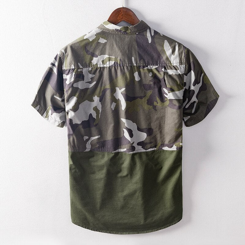 Camouflage Patchwork Shirt for Men Short Sleeve Tops Male Summer Casual Streetwear Clothes