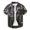 Camouflage Patchwork Shirt for Men Short Sleeve Tops Male Summer Casual Streetwear Clothes