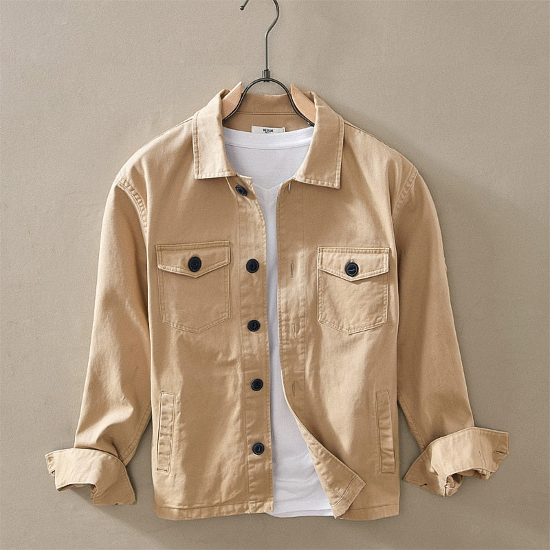 Autumn Winter Men's Long Sleeve Shirt Coat Khaki Turn-down Collar Male Casual Cotton Shirt Jacket Clothes