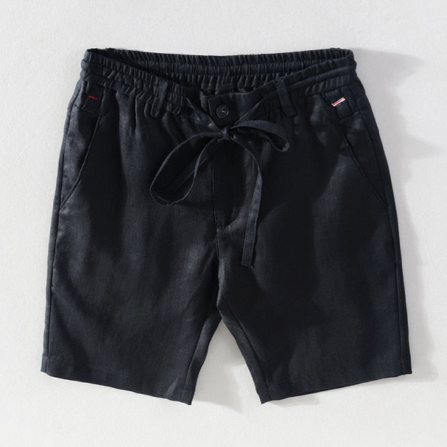 Linen Summer Shorts for Men Casual Solid Boardshorts Male Classic Drawstring Shorts Clothing