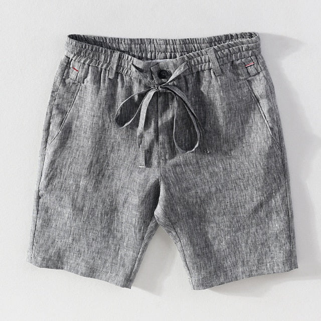 Linen Summer Shorts for Men Casual Solid Boardshorts Male Classic Drawstring Shorts Clothing