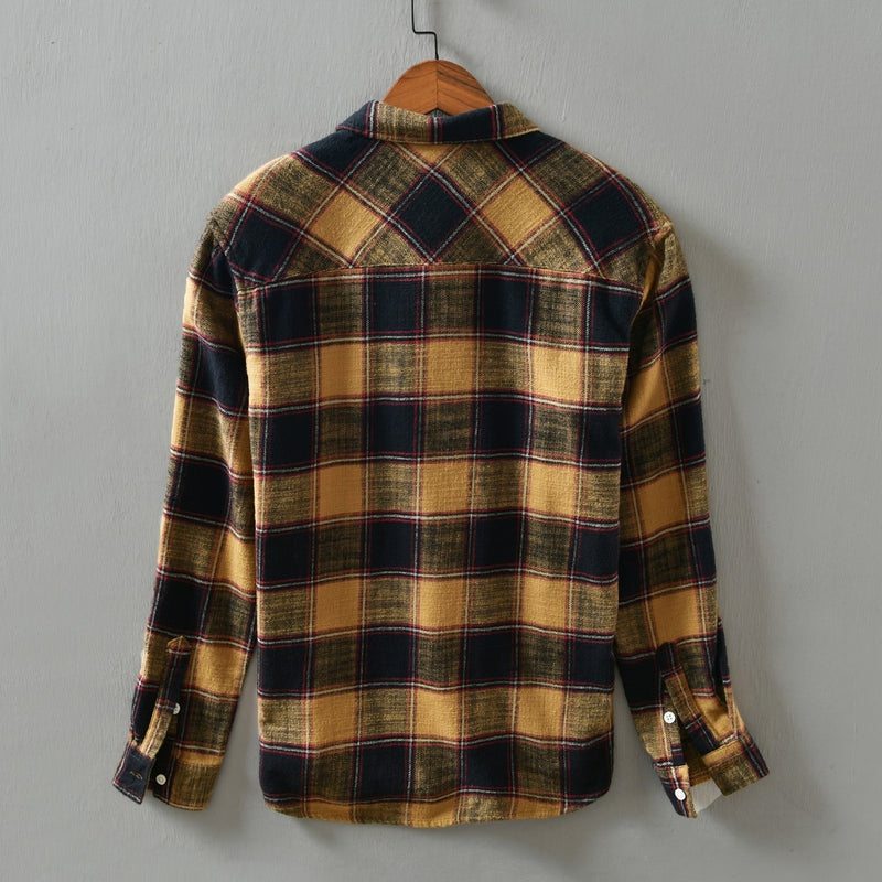 Pure cotton flannel men's long sleeved plaid shirt autumn men's brand casual long-sleeved shirt soft and comfortable men's shirt