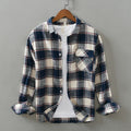 Pure cotton flannel men's long sleeved plaid shirt autumn men's brand casual long-sleeved shirt soft and comfortable men's shirt