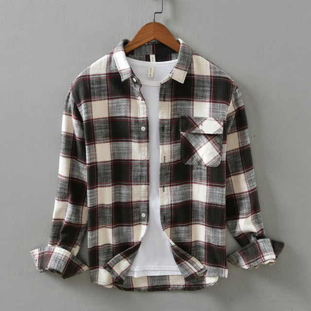 Pure cotton flannel men's long sleeved plaid shirt autumn men's brand casual long-sleeved shirt soft and comfortable men's shirt