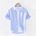 Pure Linen Short Sleeve Shirt for Men Summer Tops Male Solid  Vintage Slim Fit Hemp Shirt