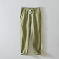 Men's Summer Casual Pants Natural Pure Linen Trousers Solid Color Elastic Waist Straight Pants