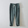 Men's Summer Casual Pants Natural Pure Linen Trousers Solid Color Elastic Waist Straight Pants