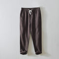 Men's Summer Casual Pants Natural Pure Linen Trousers Solid Color Elastic Waist Straight Pants