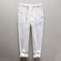 Men's Summer Casual Pants Natural Pure Linen Trousers Solid Color Elastic Waist Straight Pants