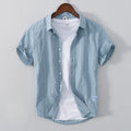 Short Sleeved Striped Shirt for Men Summer 100% Cotton Tops Male White Casual Turn-down Collar Daily Clothing Trends