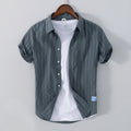 Short Sleeved Striped Shirt for Men Summer 100% Cotton Tops Male White Casual Turn-down Collar Daily Clothing Trends