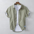 Short Sleeved Striped Shirt for Men Summer 100% Cotton Tops Male White Casual Turn-down Collar Daily Clothing Trends