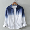 Men's Long Sleeve Shirt Pure Linen Hanging Dyed Gradient Button Chic Male Casual Tops Clothing