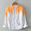 Men's Long Sleeve Shirt Pure Linen Hanging Dyed Gradient Button Chic Male Casual Tops Clothing