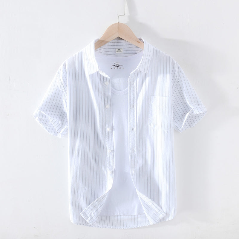 Summer New Striped Shirts Men Short Sleeve 100% Cotton Casual Shirt High Quality clothing