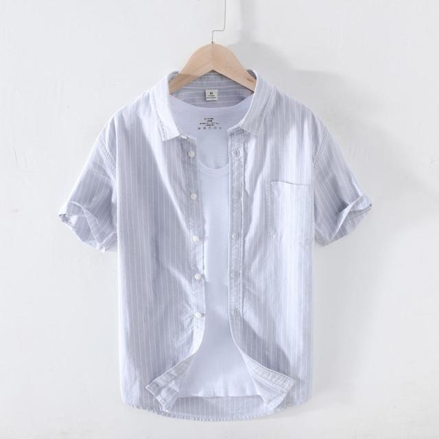 Summer New Striped Shirts Men Short Sleeve 100% Cotton Casual Shirt High Quality clothing