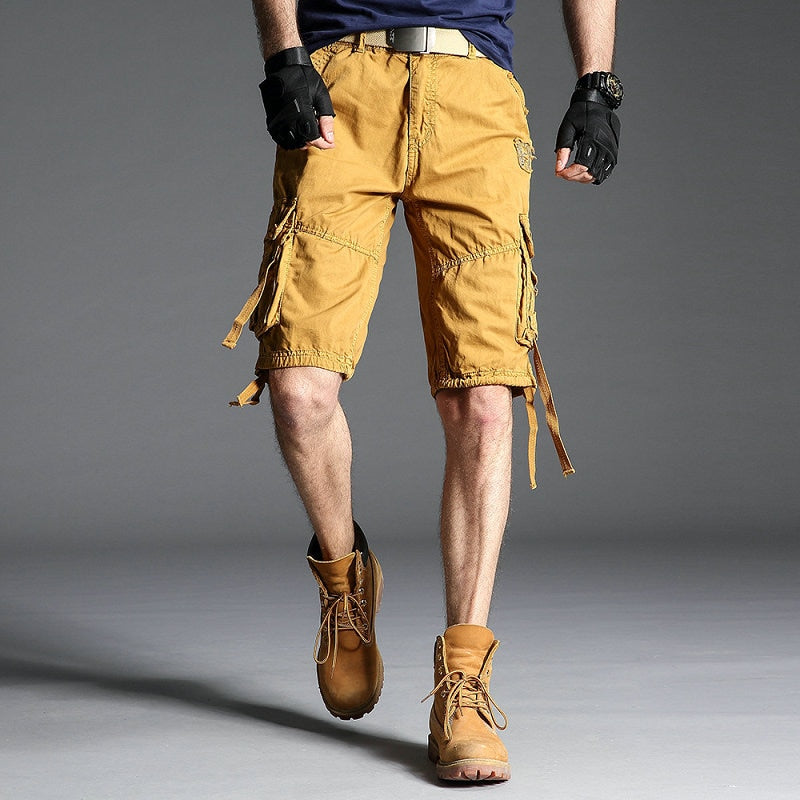 Summer Men Short Pants Knee Length Cotton Military Mens Cargo Shorts Multi-pocket Outdoor Army Work Male Shorts