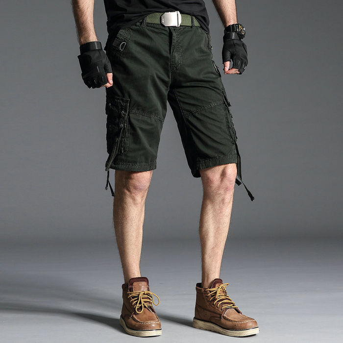 Summer Men Short Pants Knee Length Cotton Military Mens Cargo Shorts Multi-pocket Outdoor Army Work Male Shorts