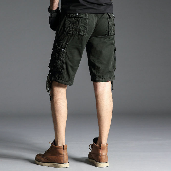 Summer Men Short Pants Knee Length Cotton Military Mens Cargo Shorts Multi-pocket Outdoor Army Work Male Shorts