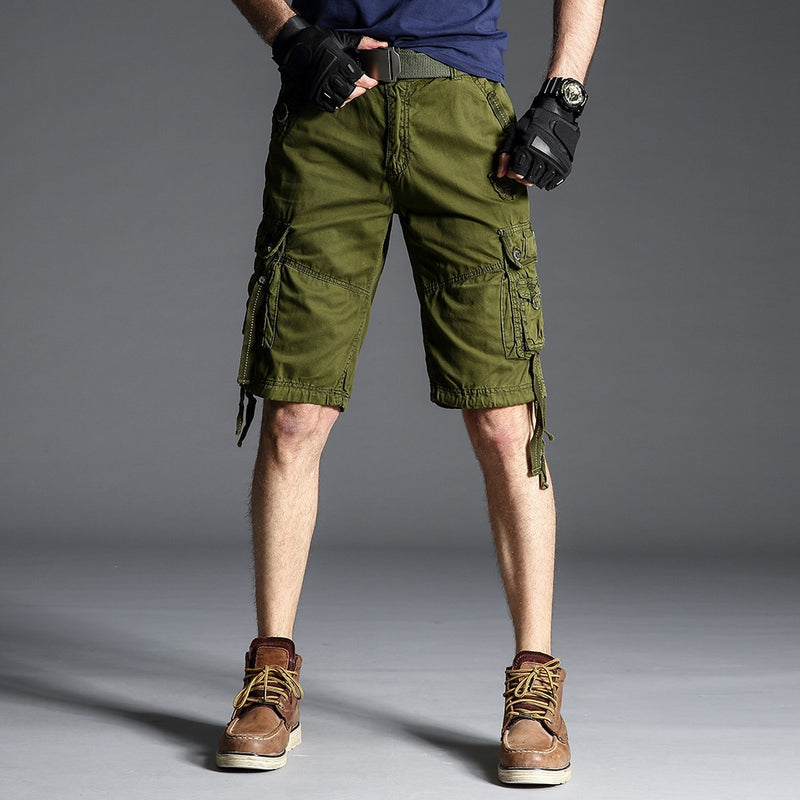 Summer Men Short Pants Knee Length Cotton Military Mens Cargo Shorts Multi-pocket Outdoor Army Work Male Shorts