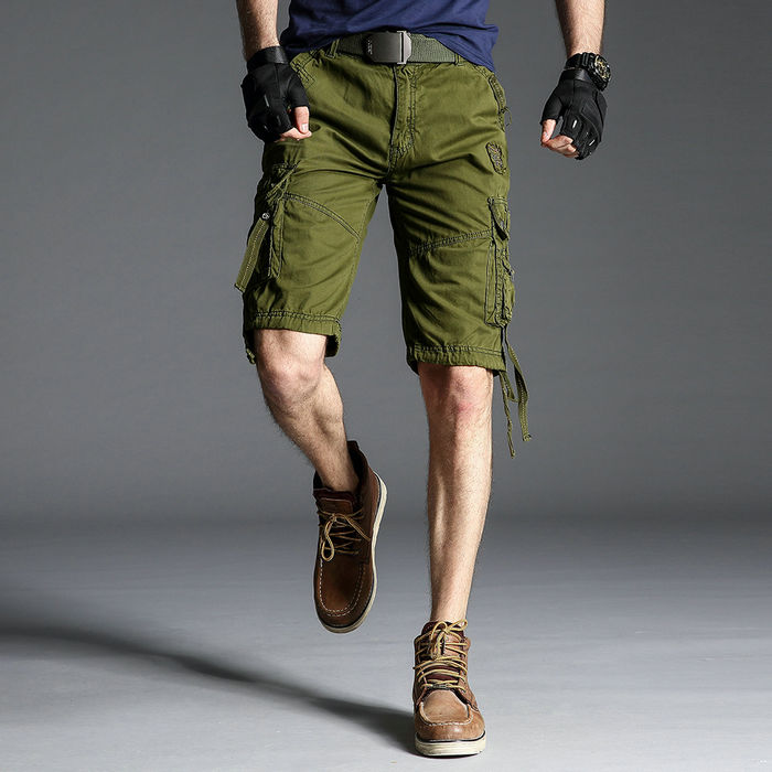 Summer Men Short Pants Knee Length Cotton Military Mens Cargo Shorts Multi-pocket Outdoor Army Work Male Shorts