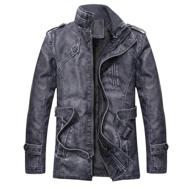 Vintage hommes vestes en cuir automne hiver nouveau décontracté moto en cuir veste hommes long épaissir fausse fourrure manteaux