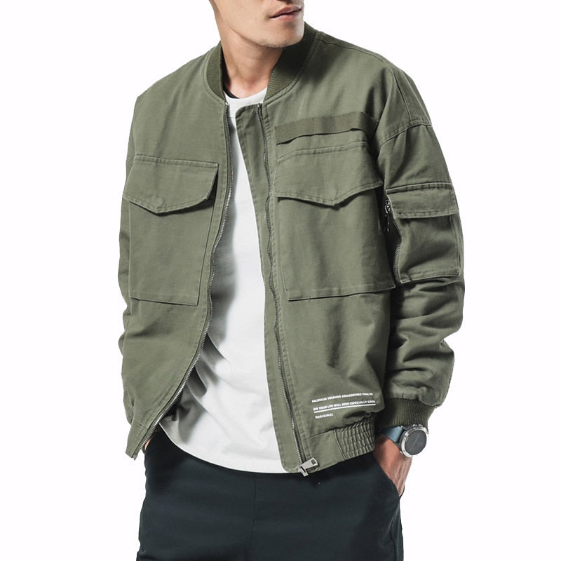 New Autumn Men Casual Jacket Coat Men's Washed Solid Cotton Clothing Army green Bomber Jackets Male Cargo Coats Streetwear