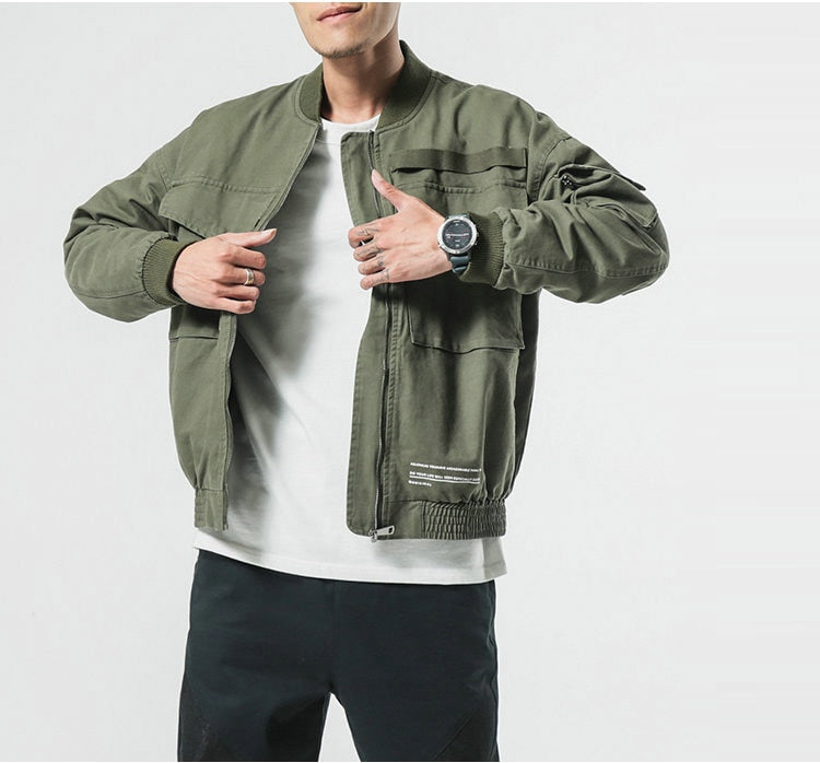 New Autumn Men Casual Jacket Coat Men's Washed Solid Cotton Clothing Army green Bomber Jackets Male Cargo Coats Streetwear