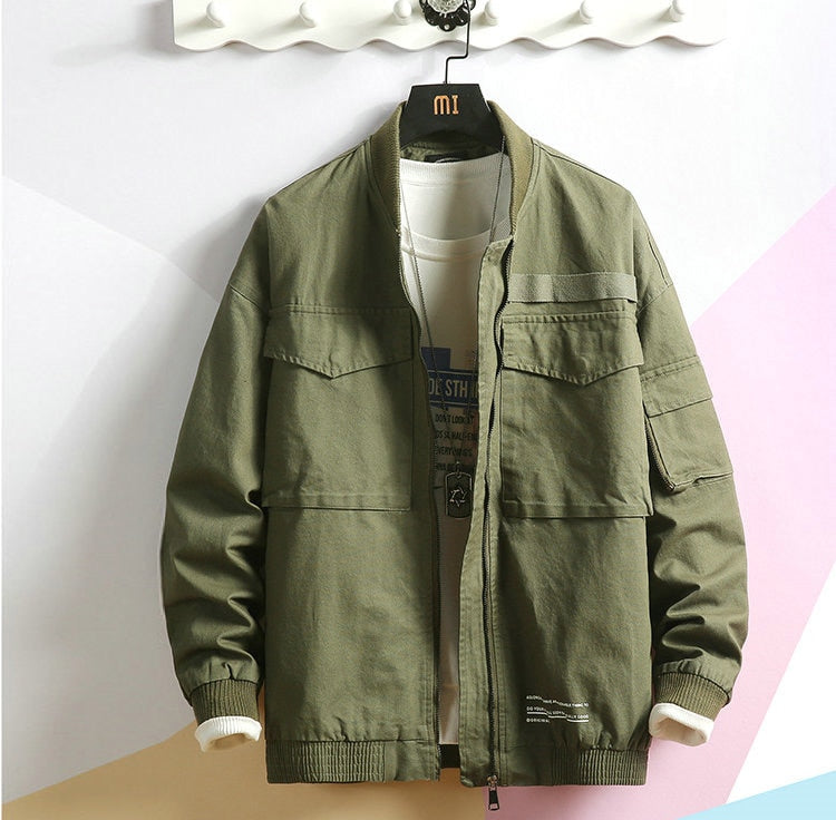 New Autumn Men Casual Jacket Coat Men's Washed Solid Cotton Clothing Army green Bomber Jackets Male Cargo Coats Streetwear