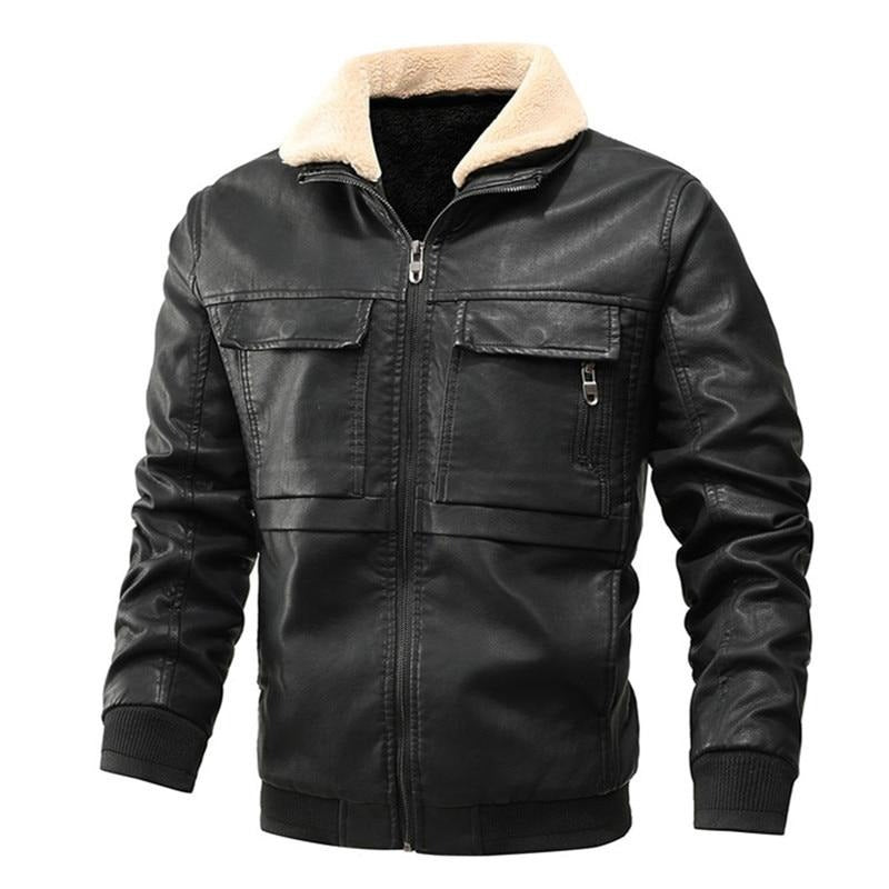 Veste en cuir pour hommes hiver polaire col coupe-vent en cuir manteaux hommes Slim Fit Faux cuir moto vestes vêtements