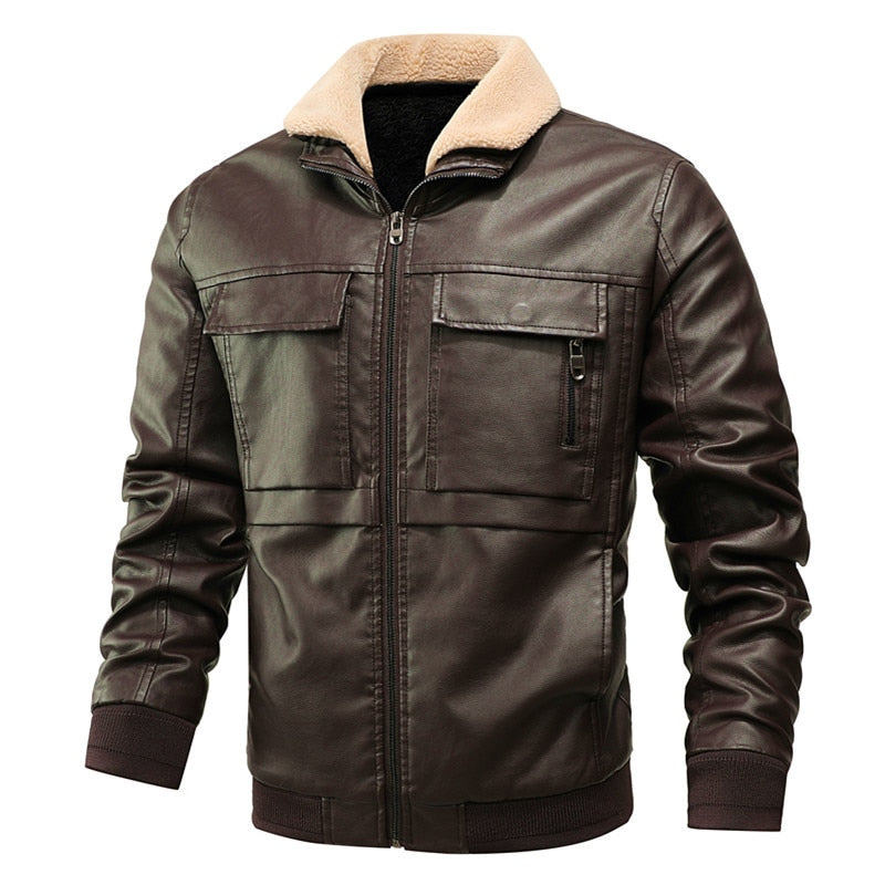 Veste en cuir pour hommes hiver polaire col coupe-vent en cuir manteaux hommes Slim Fit Faux cuir moto vestes vêtements