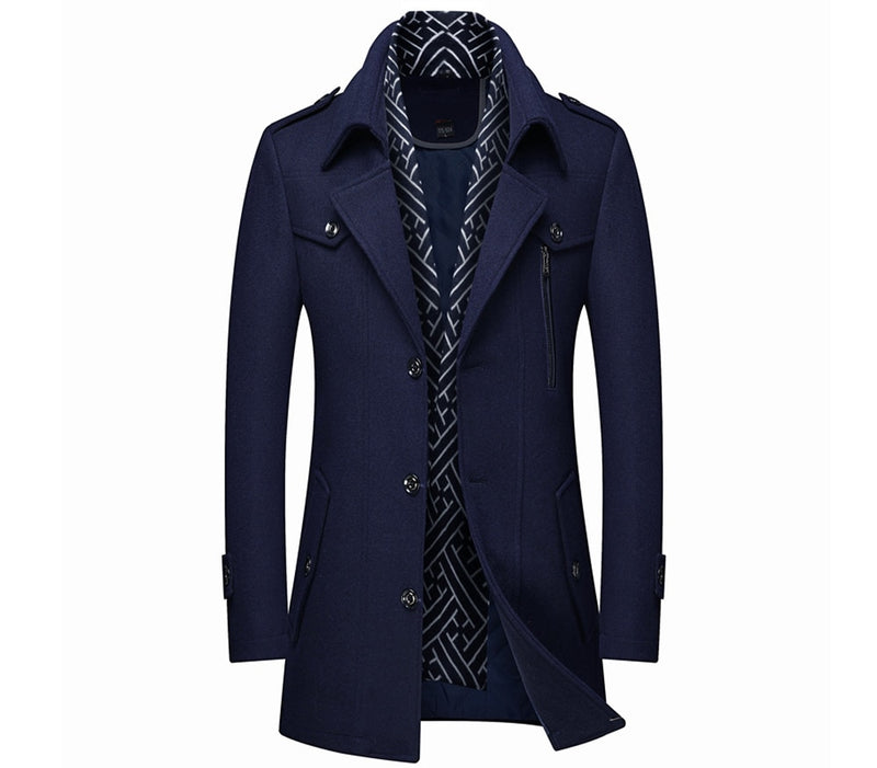 Winter Autumn Men's Wool Blends Coats Casual Thick Windproof Scarf Cotton Wool Long Jacket male Warm Business Jackets