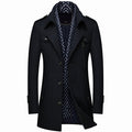 Winter Autumn Men's Wool Blends Coats Casual Thick Windproof Scarf Cotton Wool Long Jacket male Warm Business Jackets