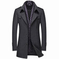 Winter Autumn Men's Wool Blends Coats Casual Thick Windproof Scarf Cotton Wool Long Jacket male Warm Business Jackets