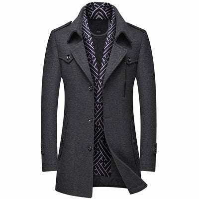 Winter Autumn Men's Wool Blends Coats Casual Thick Windproof Scarf Cotton Wool Long Jacket male Warm Business Jackets