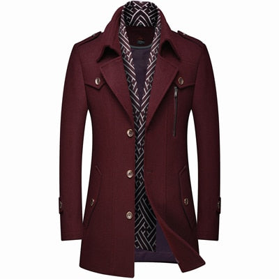 Winter Autumn Men's Wool Blends Coats Casual Thick Windproof Scarf Cotton Wool Long Jacket male Warm Business Jackets