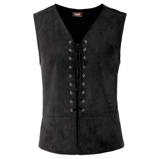 Vest Man Renaissance Steampunk Tops Gentleman Bandage Coat Retro Gothic Slim Viking Knight Waistcoat Halloween Party