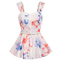 Summer Shirts Women Tie-dyed Peplum Tops Clothes Sleeveless Square Neck Belt Buttons Decorated Holiday Blouse Beach New