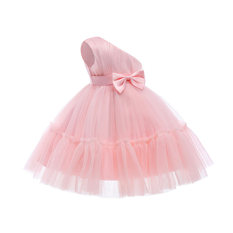 Baby Girls Birthday Dress For Newborn Baptism Pink Clothes Toddler Kid One Shoulder Elegant