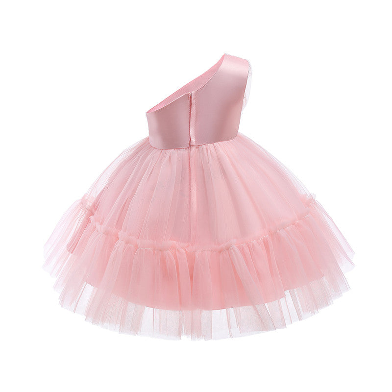 Baby Girls Birthday Dress For Newborn Baptism Pink Clothes Toddler Kid One Shoulder Elegant